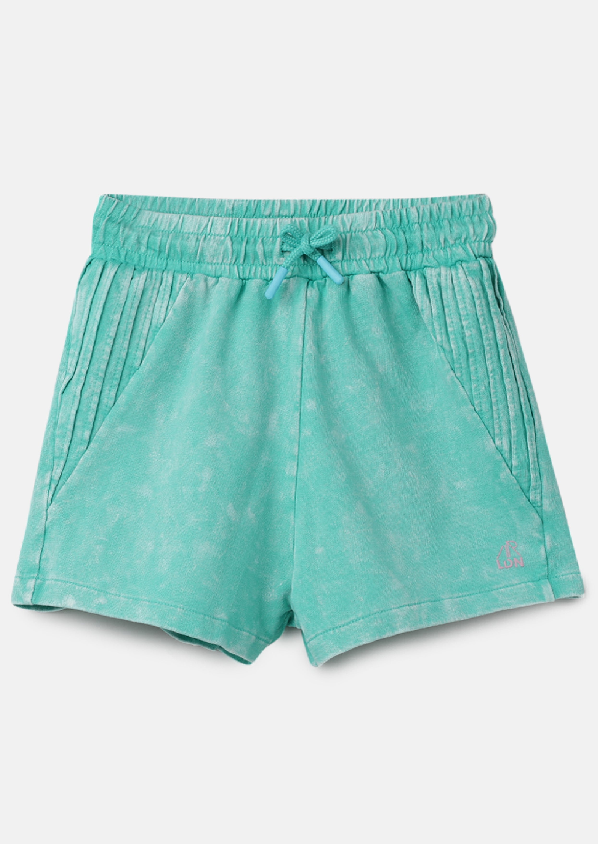 Girls Acid Wash Solid Peacock Green Shorts