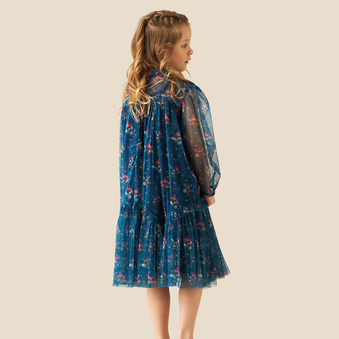 Angel & Rocket Girls Printed Blue Dresses