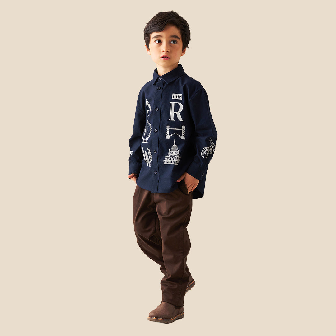 Angel & Rocket Boys Yarn Dyed Navy Shirts