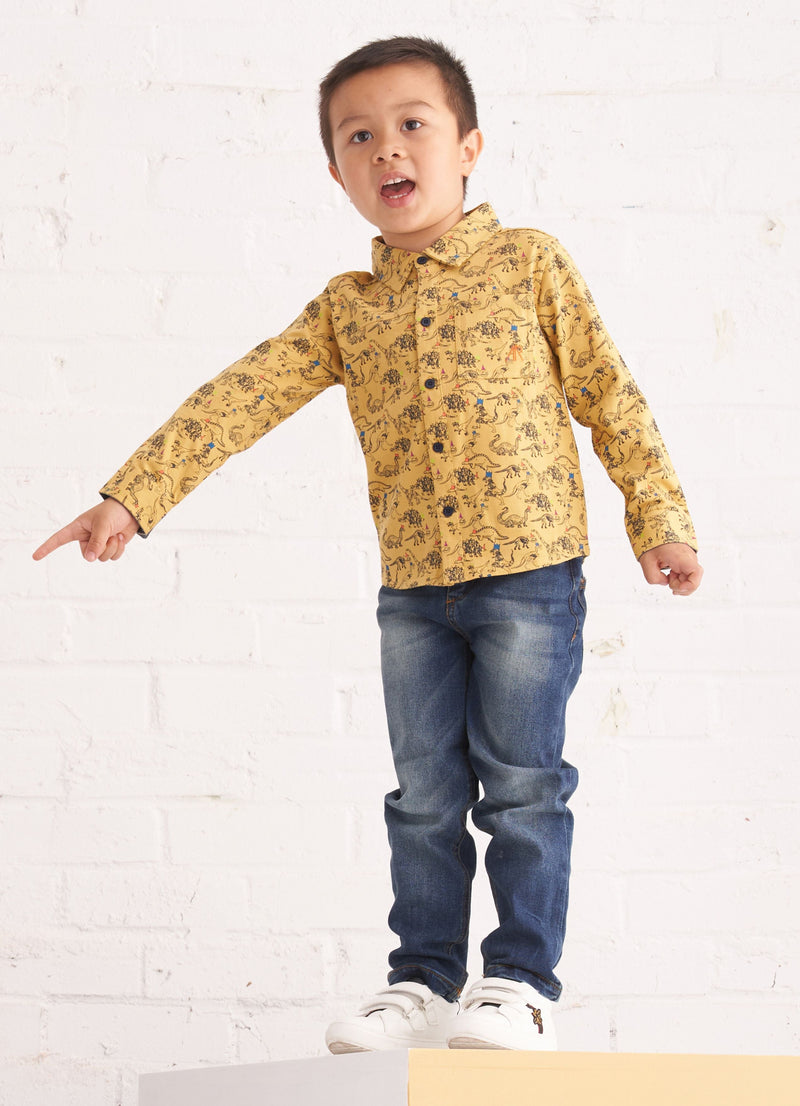Baby Boy Dinosaur Printed Full Sleeve Yellow Shirt