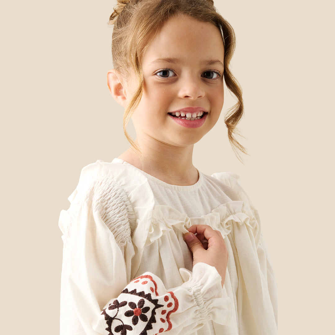 Angel & Rocket Girls Solid Cream Dresses