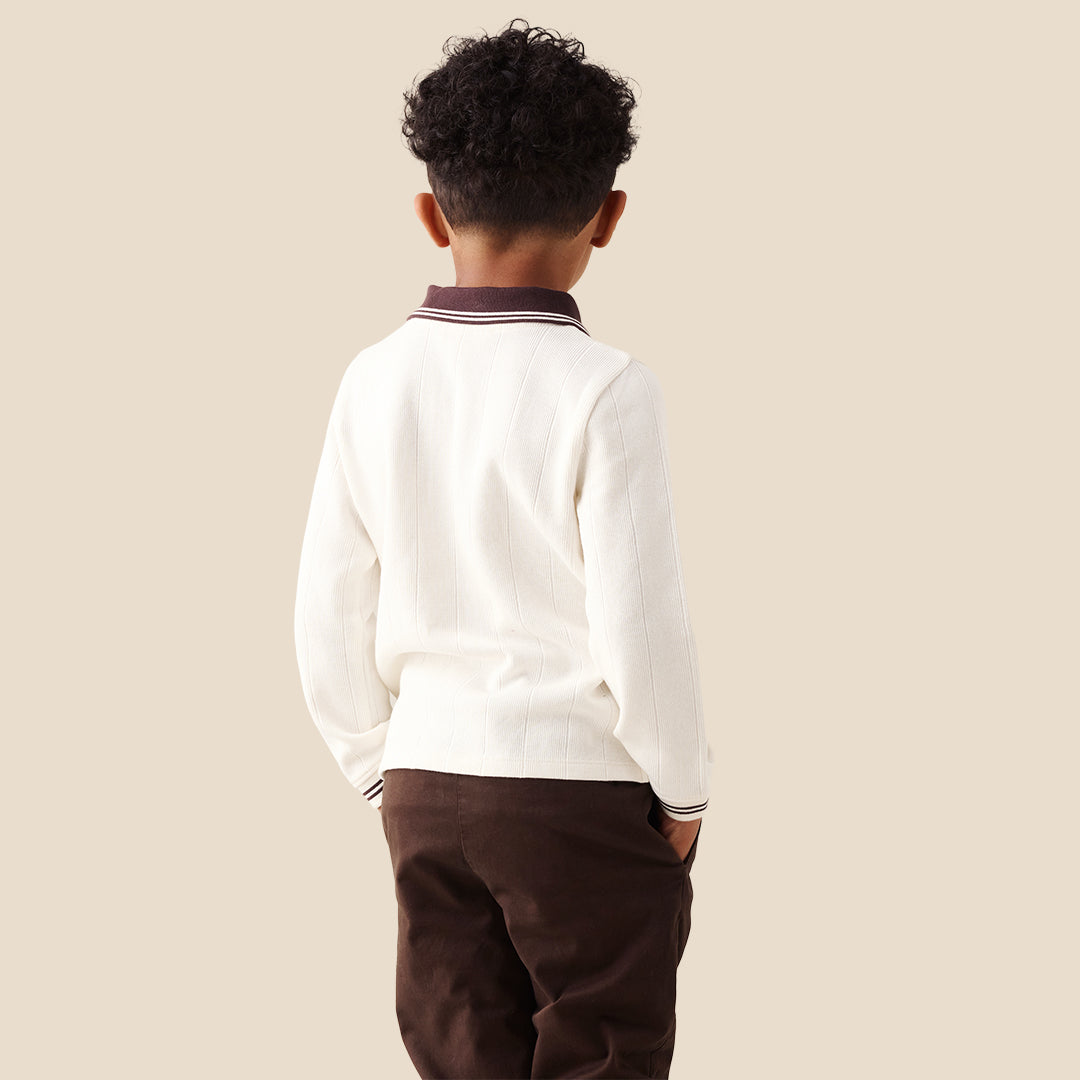 Boys Solid White Polo T-shirts - Angel & Rocket