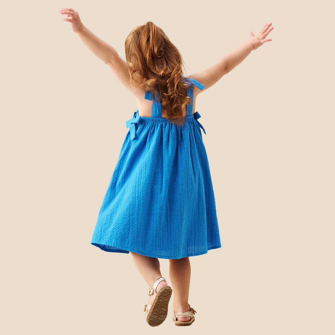 Matilda Blue Scalloped Bow Dress - Angel & Rocket
