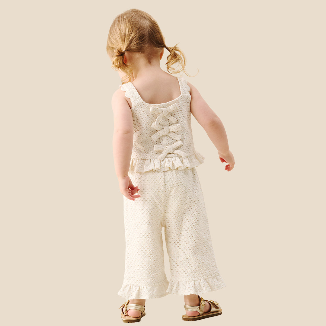 Mini Girls Solid Cream Co-Ordinate Set - Angel & Rocket