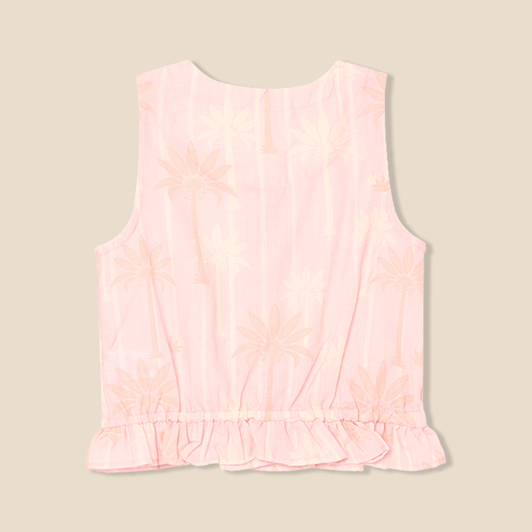 Sarah Pink Palm Print Tie Waistcoat Top - Angel & Rocket