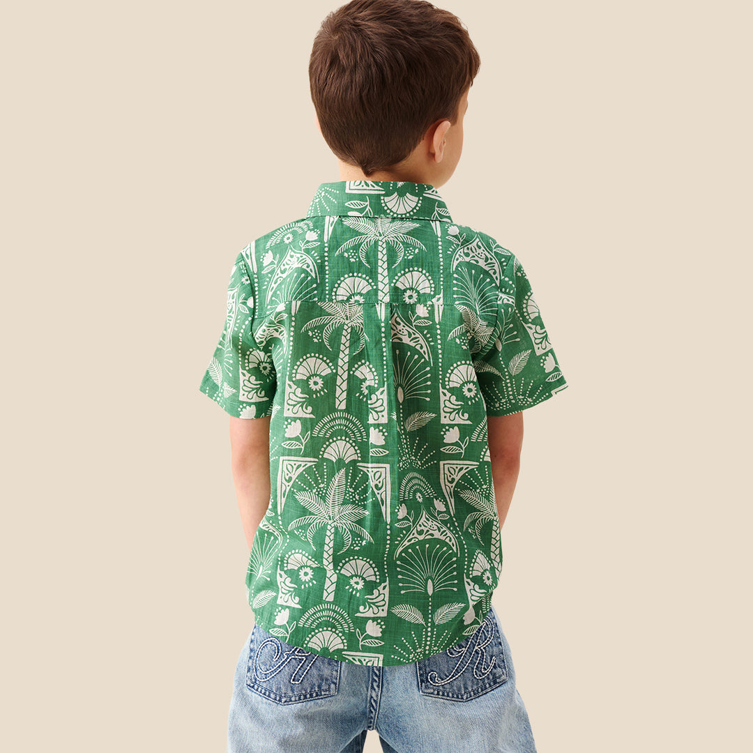 Boys Printed Green Shirts - Angel & Rocket
