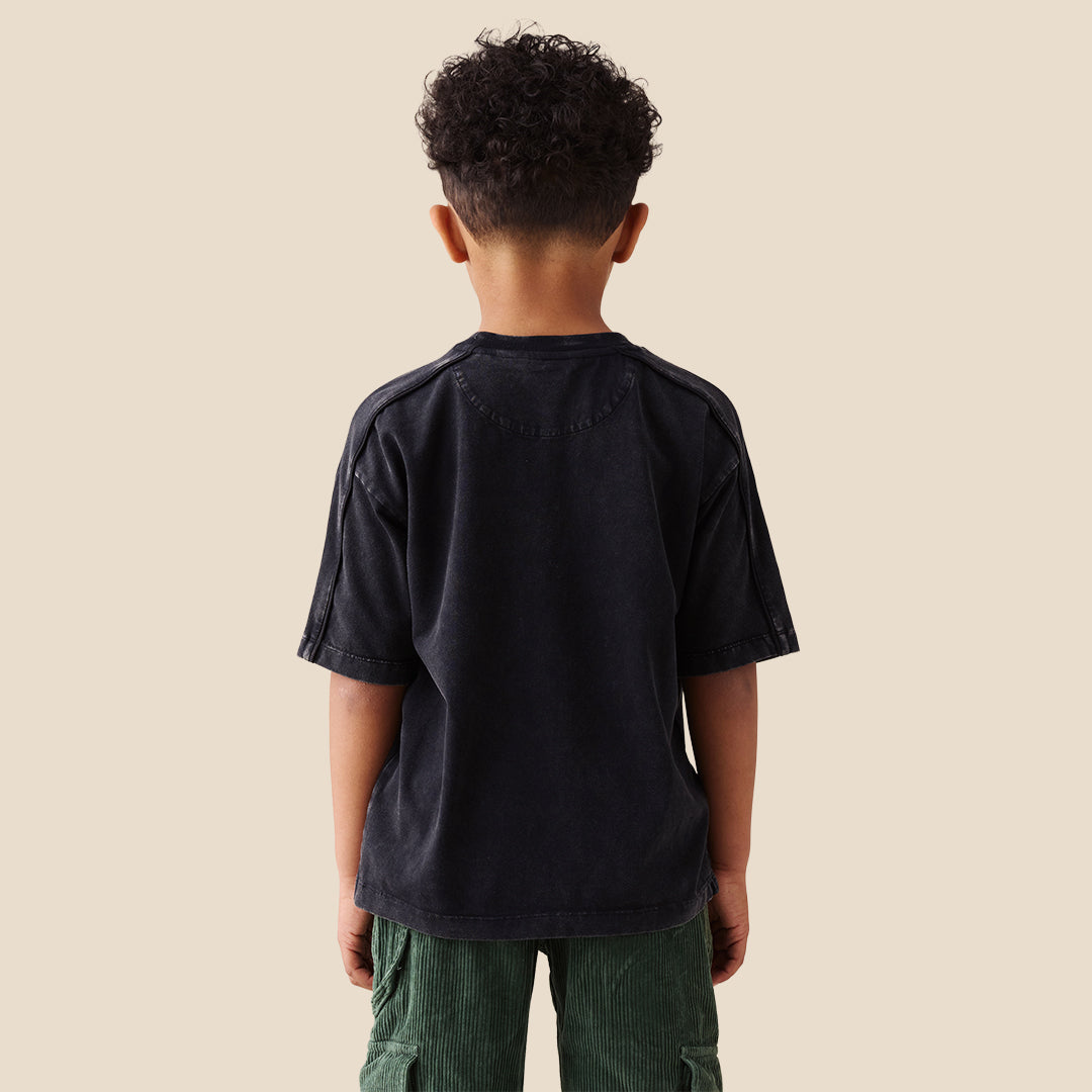 Angel & Rocket Boys Solid Black T-Shirts