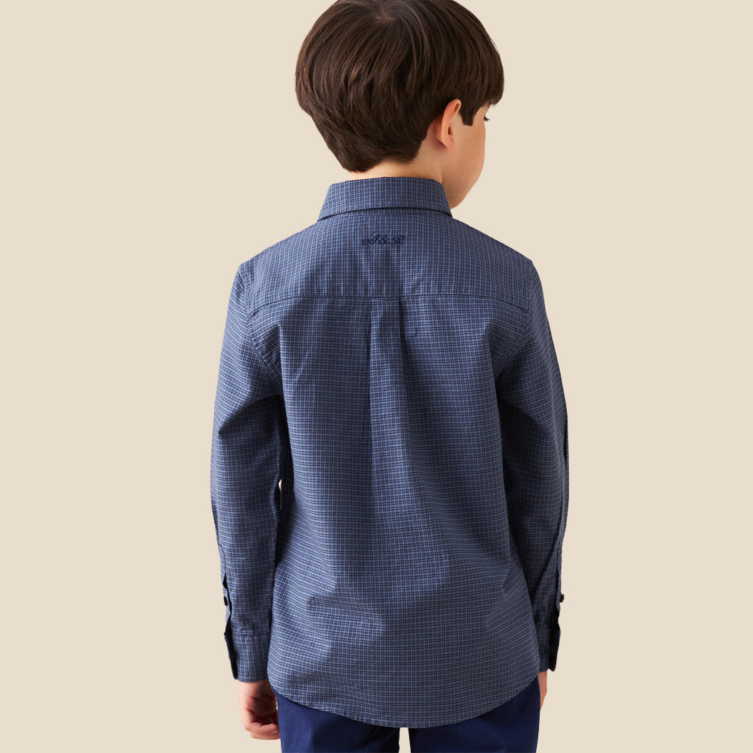 Boys Yarn Dyed Navy Shirts - Angel & Rocket