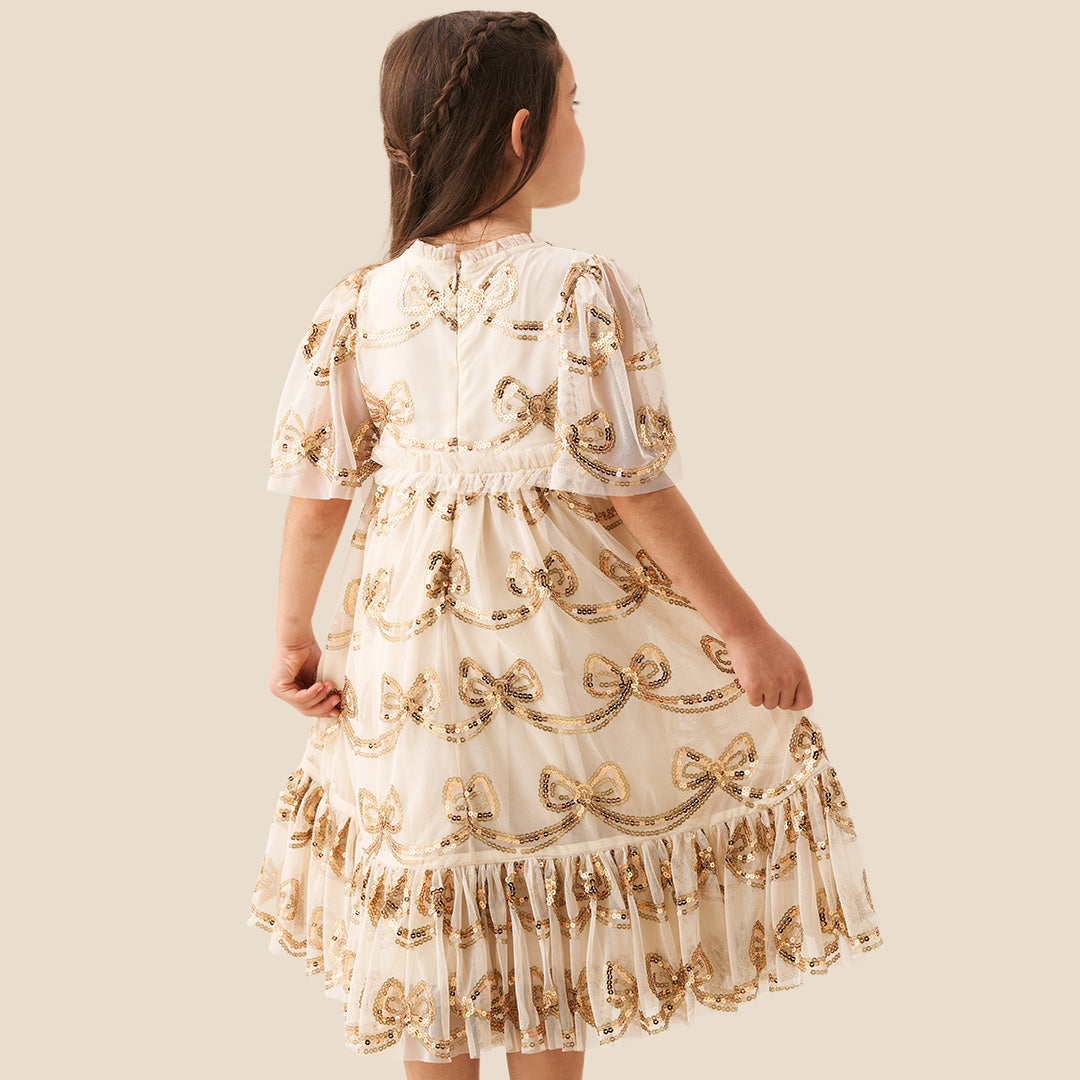 Delta Champagne Sequin Bow Dress