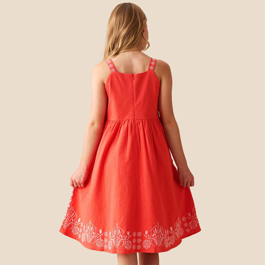 Pippa Red Embroidered Dress