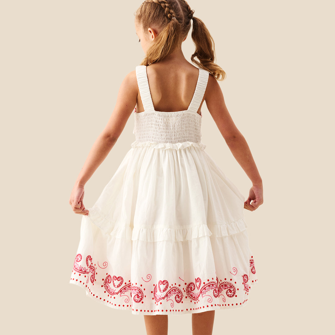 Girls Emboridered Smart Dress Cream - Angel & Rocket