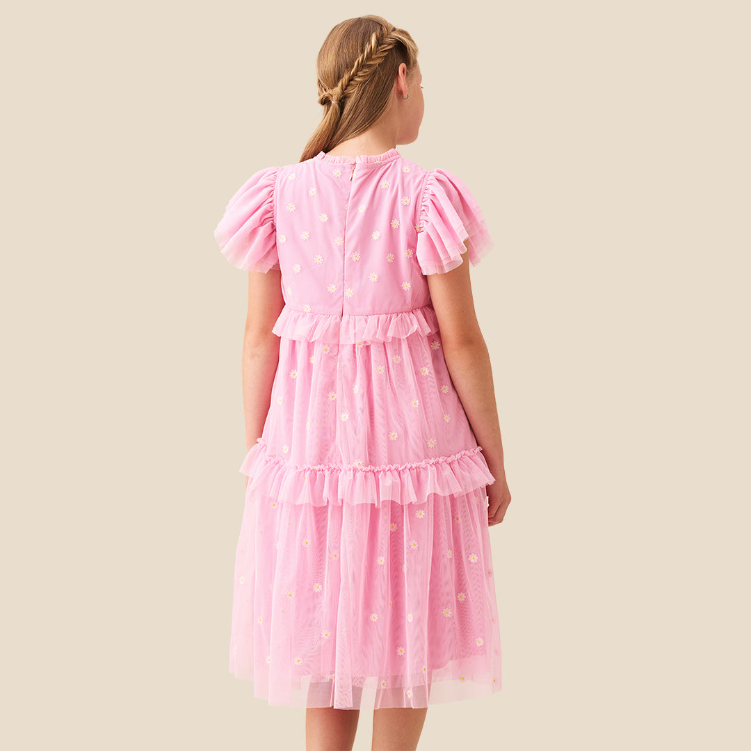 Luisa Pink Embroidered Mesh Dress