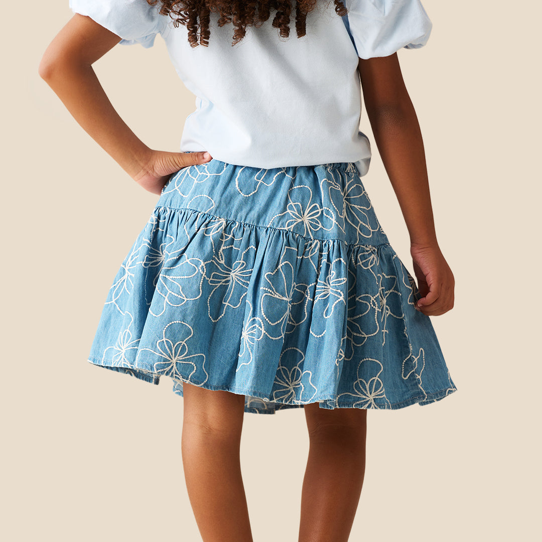 Maya Embroidered Denim Bow Skirt - Angel & Rocket