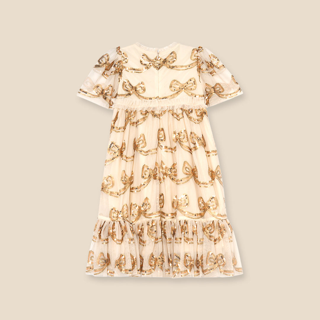 Delta Champagne Sequin Bow Dress