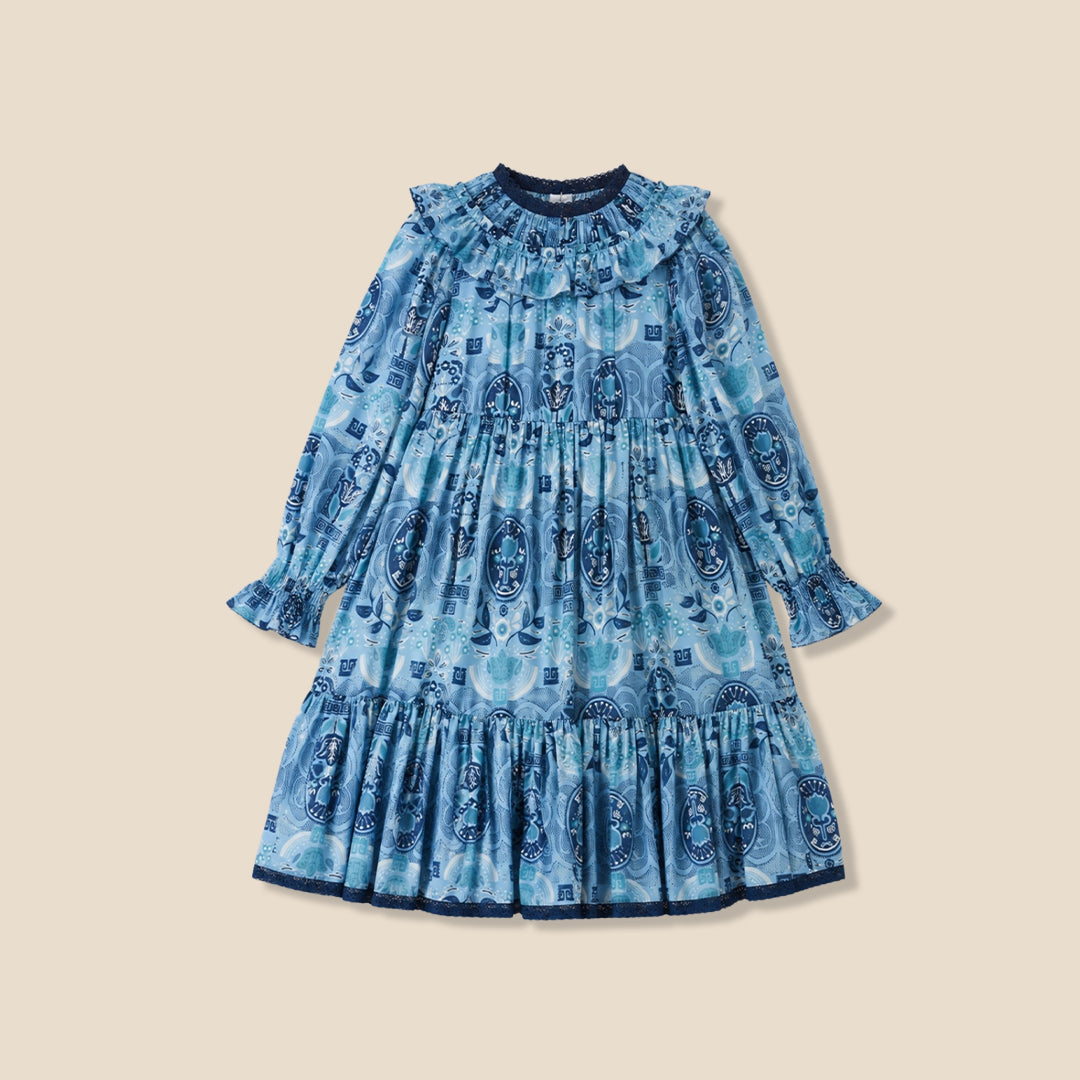 Girls PRINTED Blue Dresses - Angel & Rocket