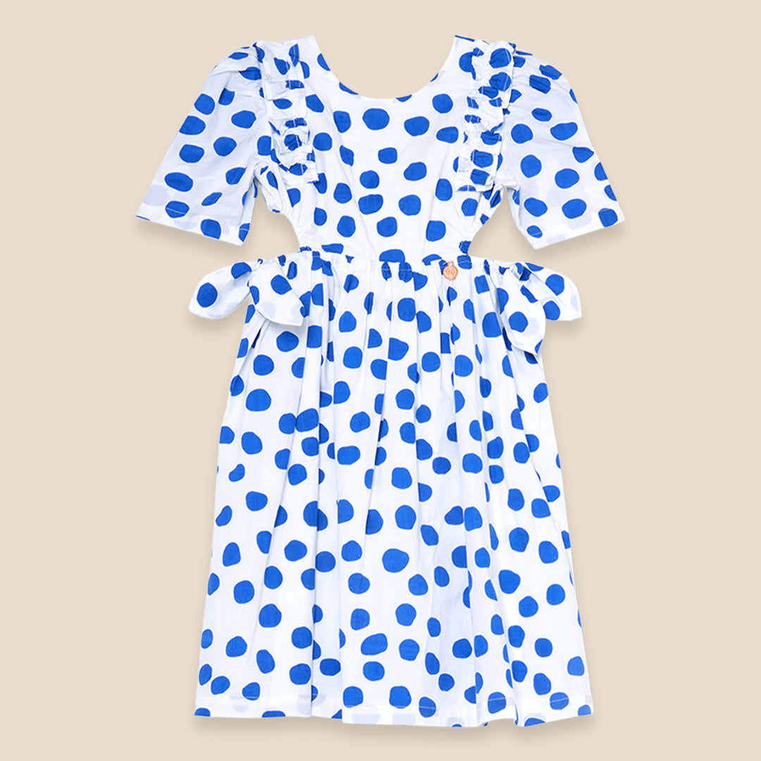 Amara Blue Puff Sleeve Spot Dress