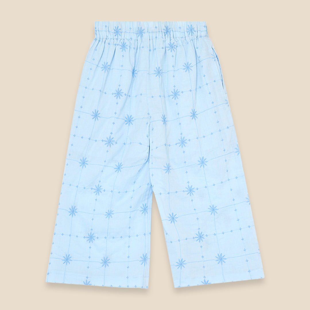 Nellie Tie Waist Embroidered Wide Leg Trousers