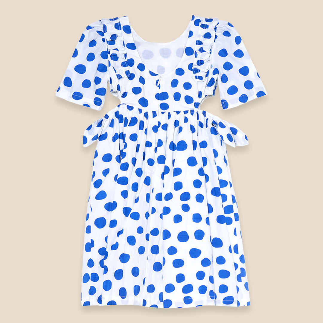 Amara Blue Puff Sleeve Spot Dress