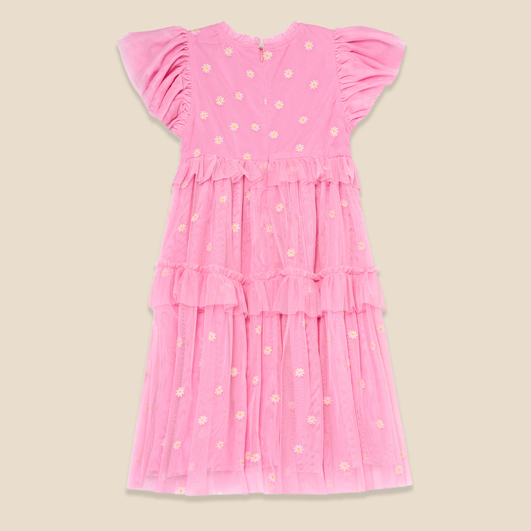 Luisa Pink Embroidered Mesh Dress