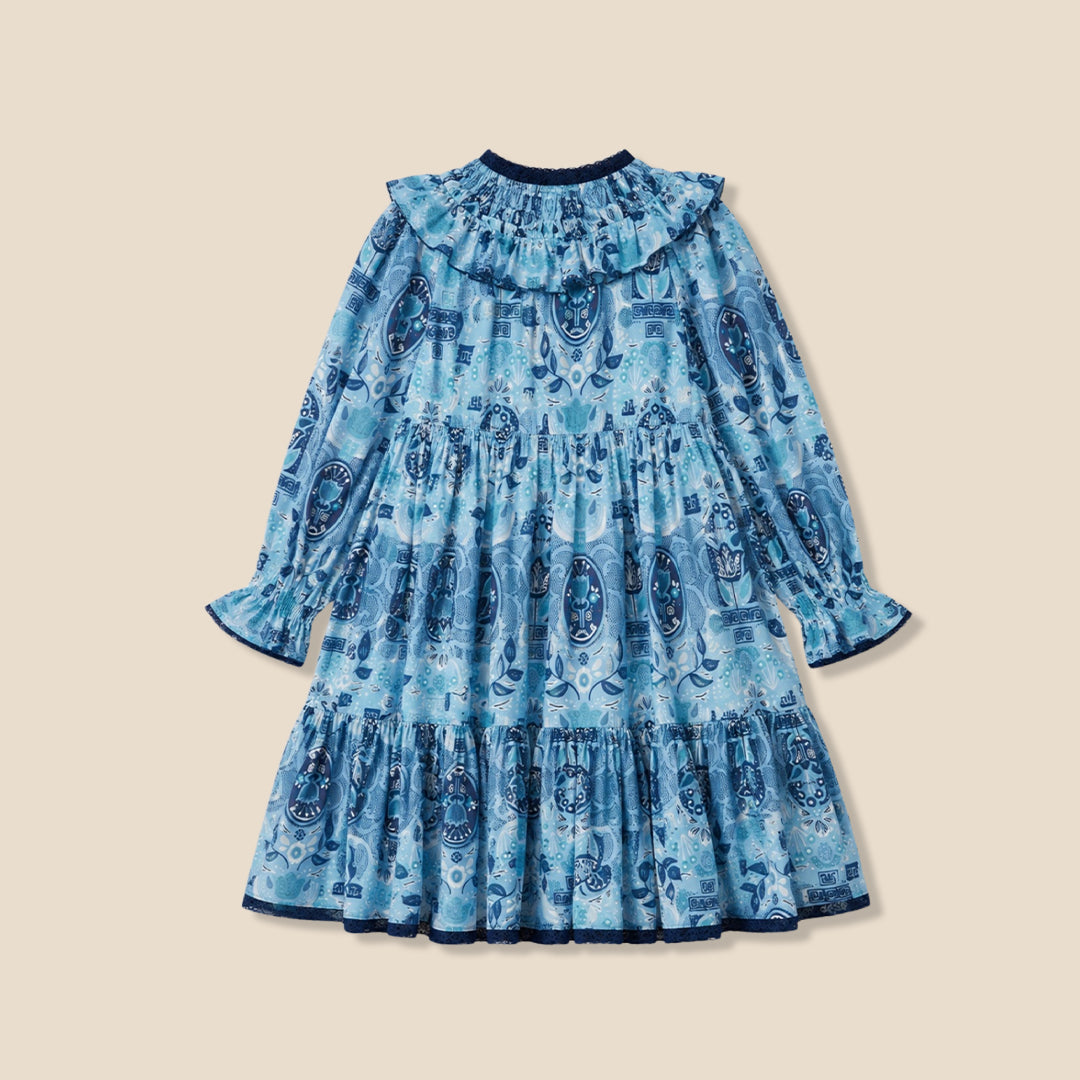 Girls PRINTED Blue Dresses - Angel & Rocket