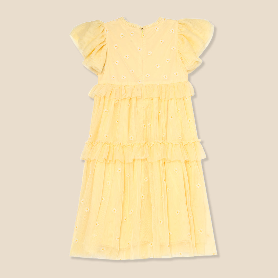 Luisa Embroidered Yellow  Mesh Dress