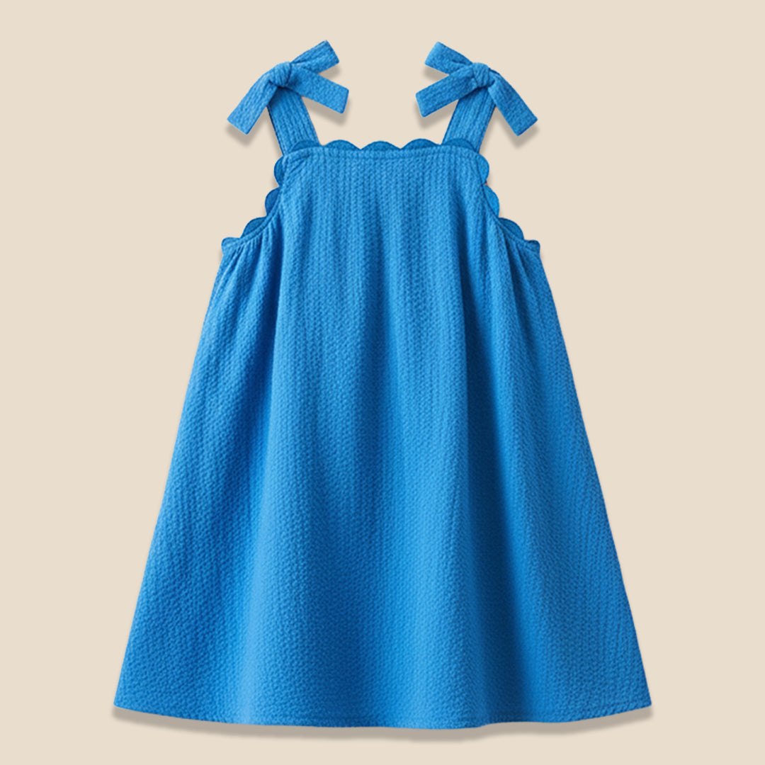 Matilda Blue Scalloped Bow Dress - Angel & Rocket