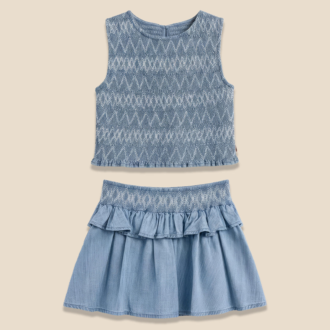 Mia Shirred Denim Top And Skirt - Angel & Rocket