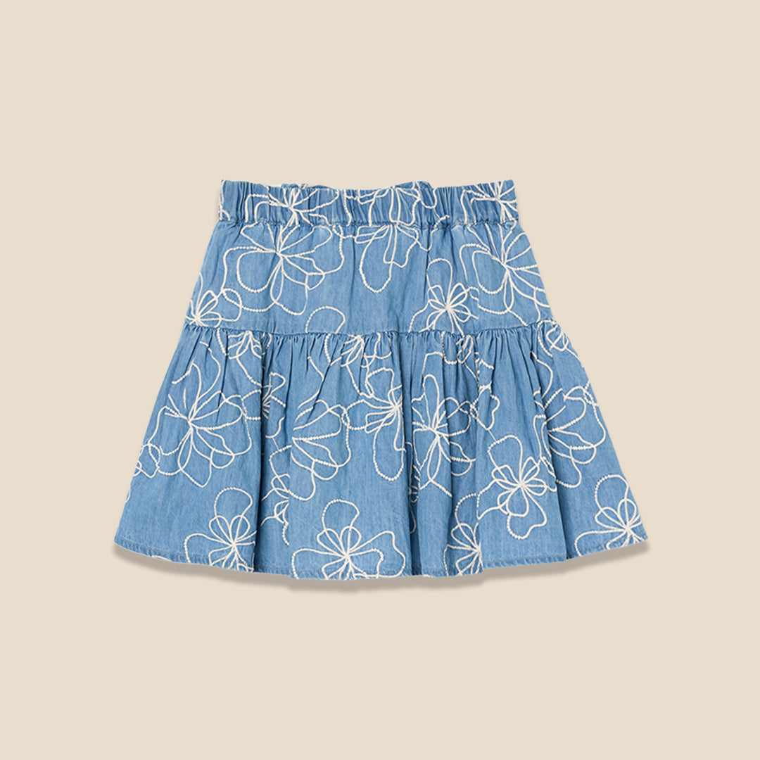 Maya Embroidered Denim Bow Skirt - Angel & Rocket