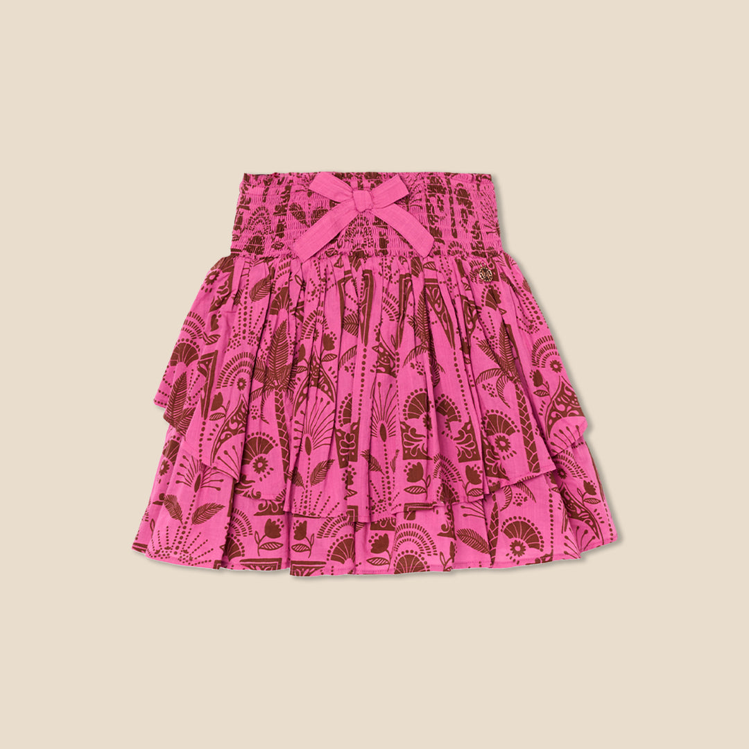 Izzy Palm Print Shirred Waist Mini Skirt
