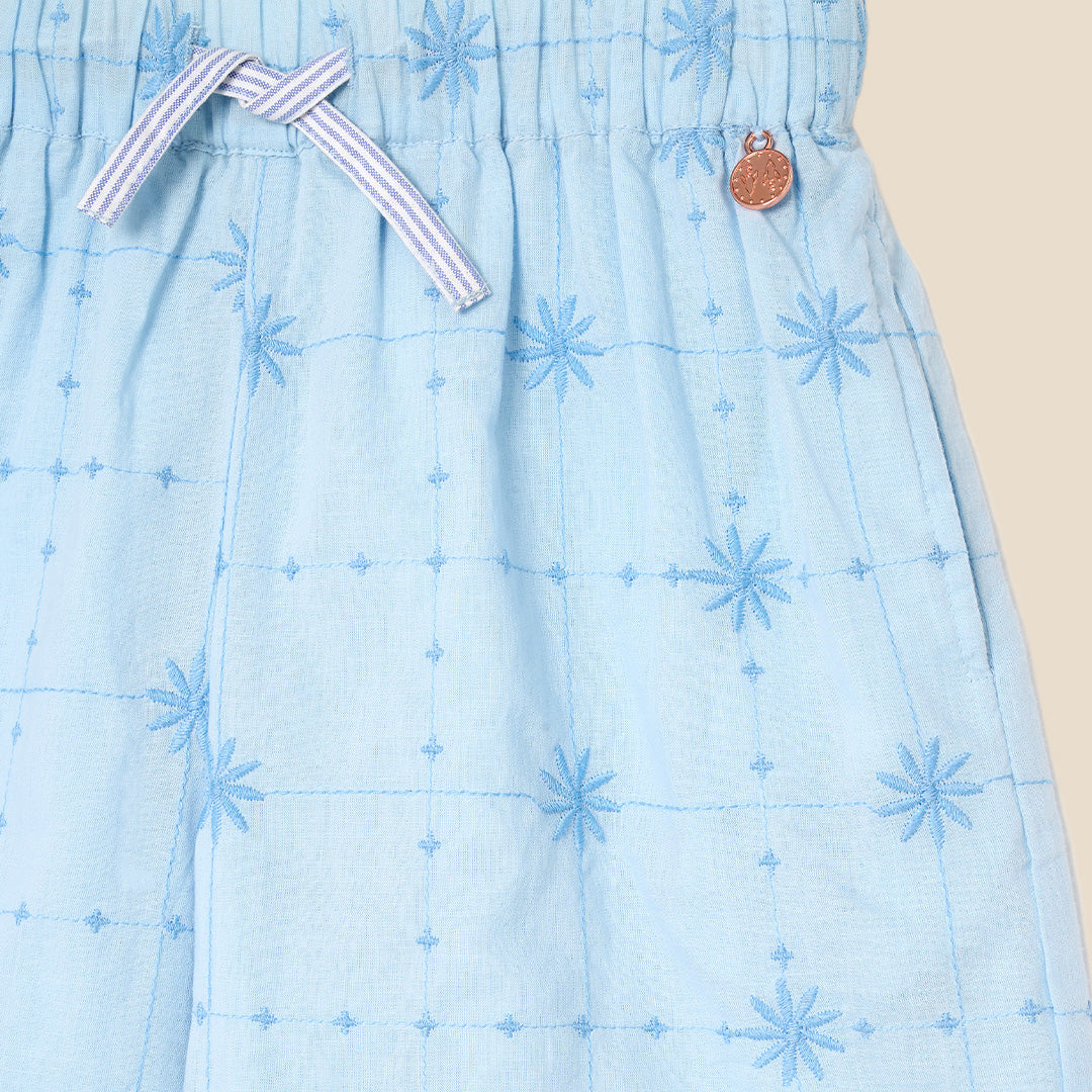 Nellie Tie Waist Embroidered Wide Leg Trousers