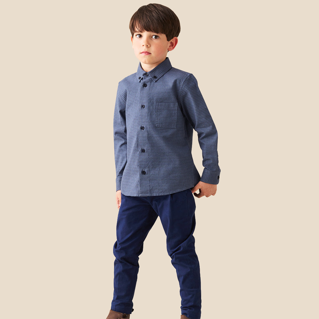 Boys Yarn Dyed Navy Shirts - Angel & Rocket