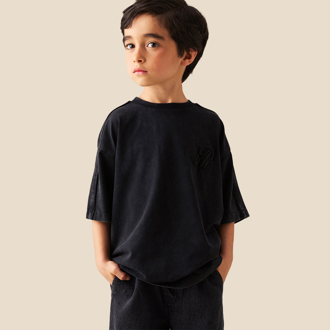 Angel & Rocket Boys Solid Black T-Shirts