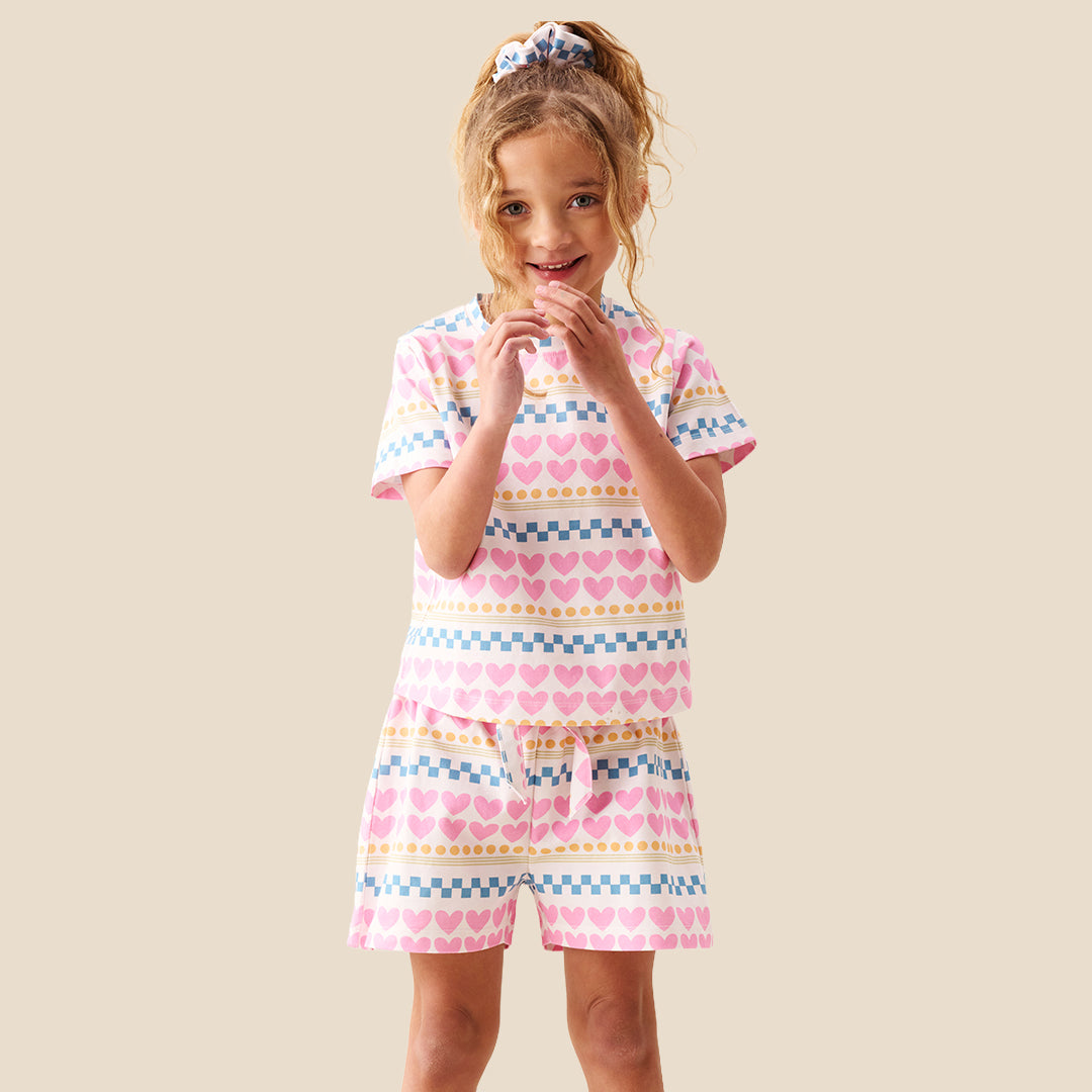 Dana Pink Heart Print Short PJs - Angel & Rocket