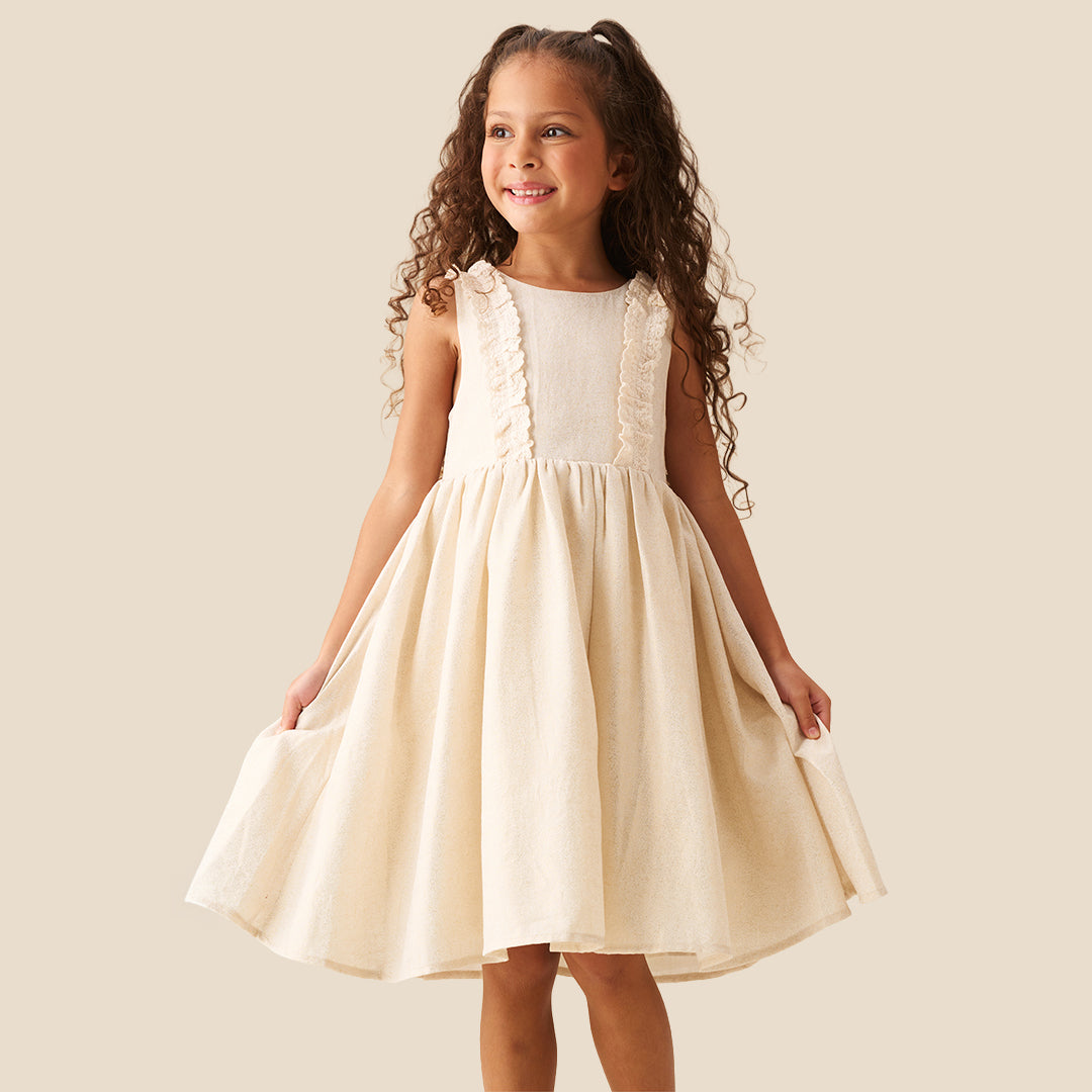 Ava Metallic Shimmer Linen Lace Trim Dress