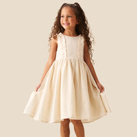 Ava Metallic Shimmer Linen Lace Trim Dress
