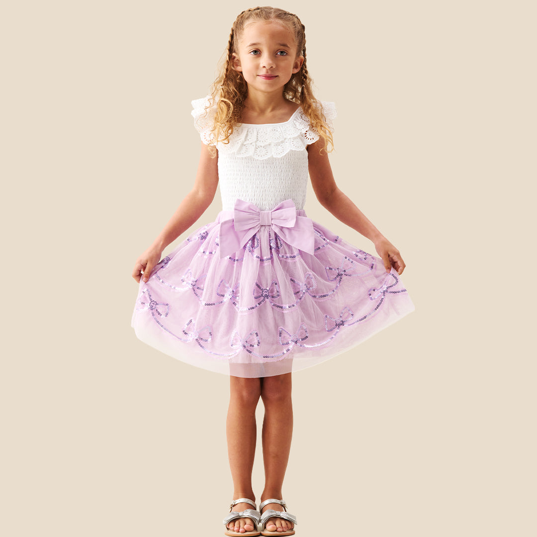 Delta Purple Bow Sequin Skirt - Angel & Rocket