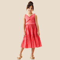 Girls Solid Orange Smart Dress