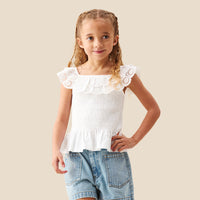Charlie Broderie Frill Shirred Vest Top