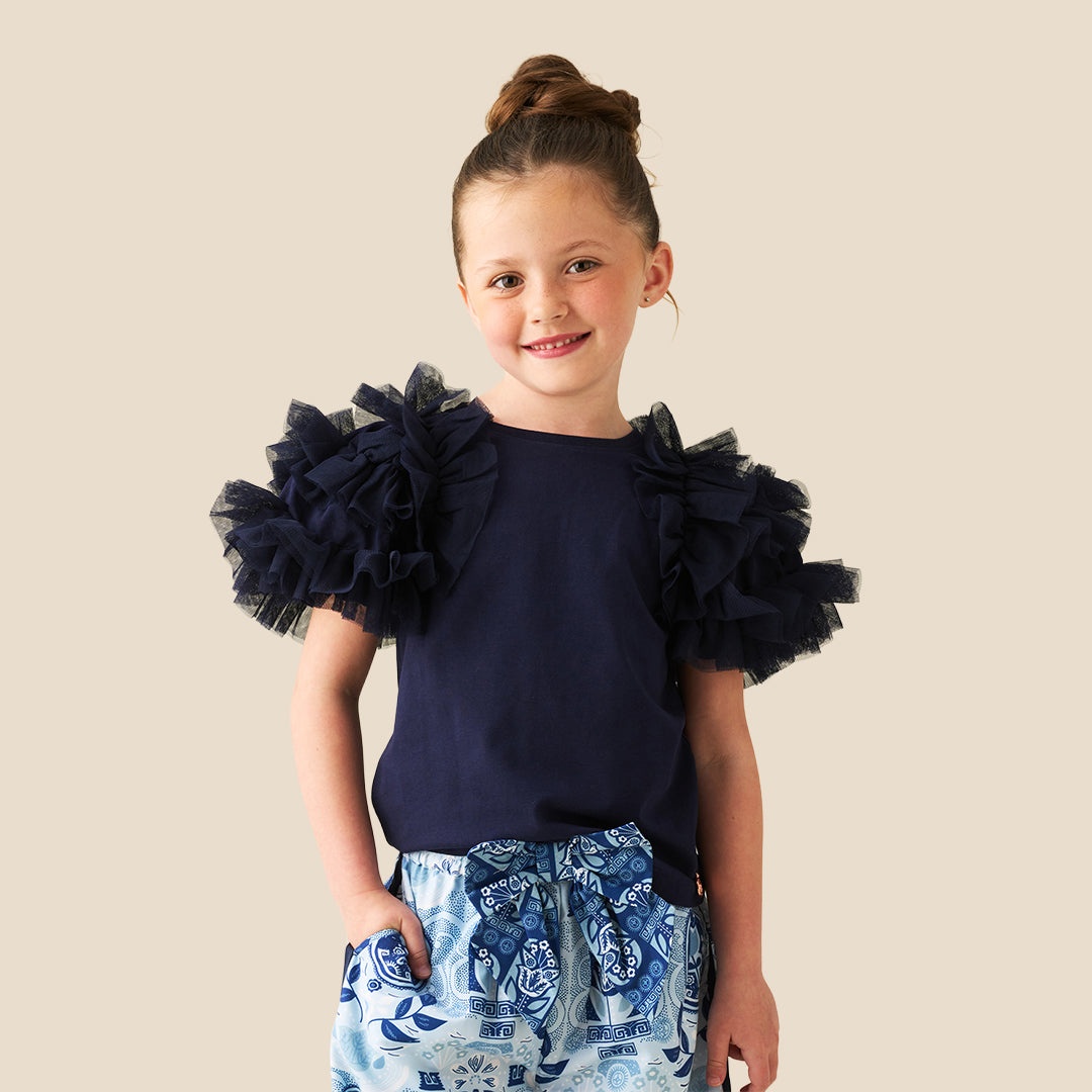 Angel & Rocket Girls Solid Navy T-Shirts