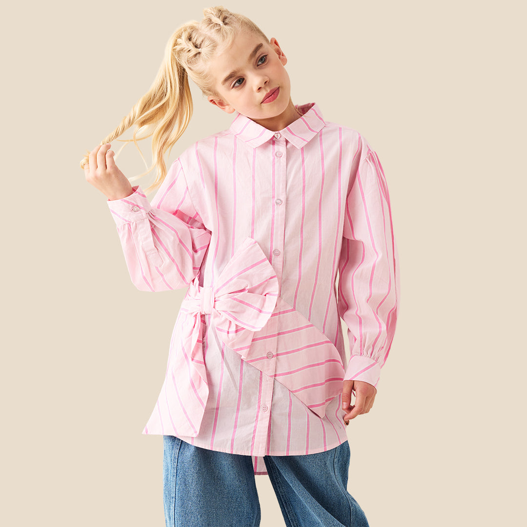 Angel & Rocket Girls Yarn Dyed Pink Shirts