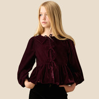 Hattie Burgundy Bow Peplum Long Sleeve Top