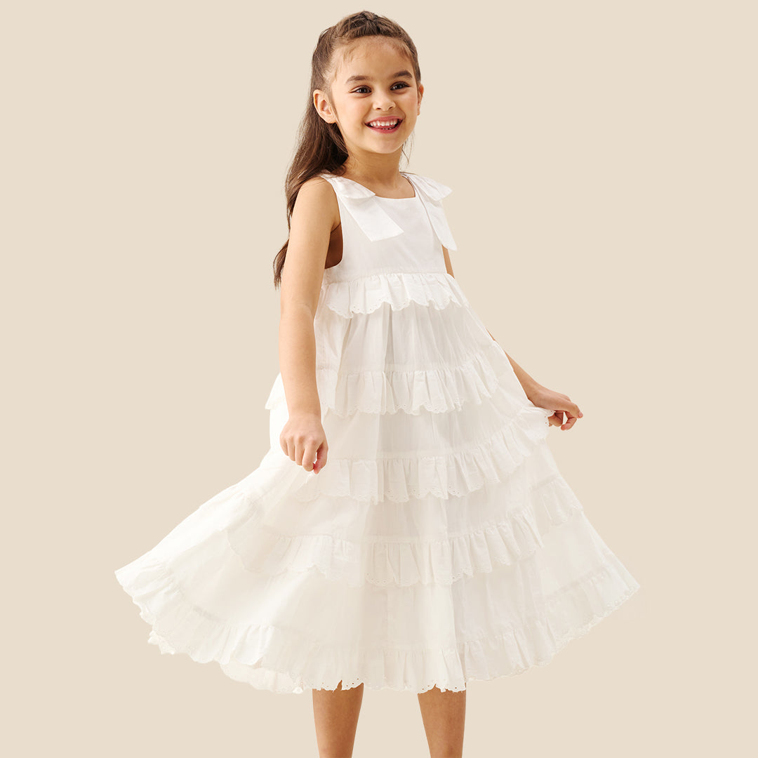 Yasmine Bow Strap Detail Tiered Midaxi Dress