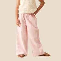Sarah Pink Palm Print Tie Waist Trousers