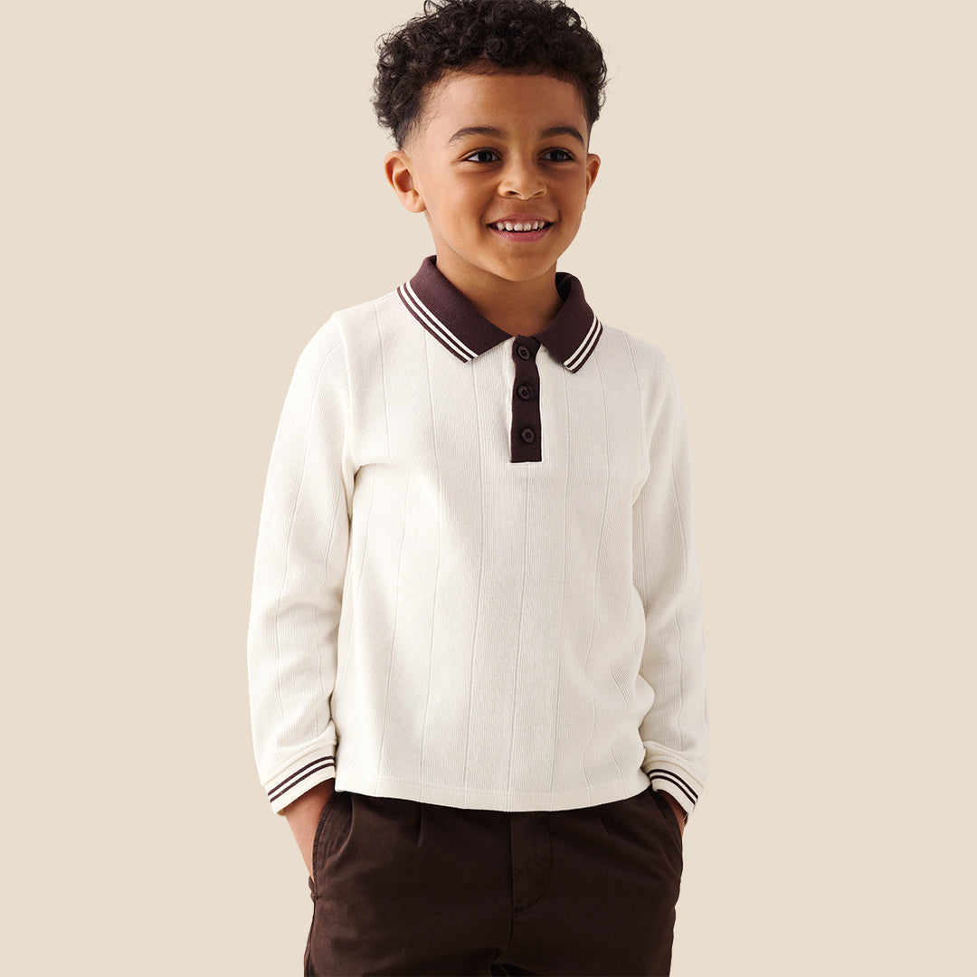 Boys Solid White Polo T-shirts - Angel & Rocket