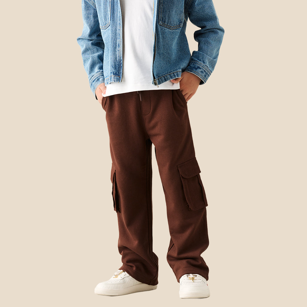 Boys Solid Brown Joggers - Angel & Rocket