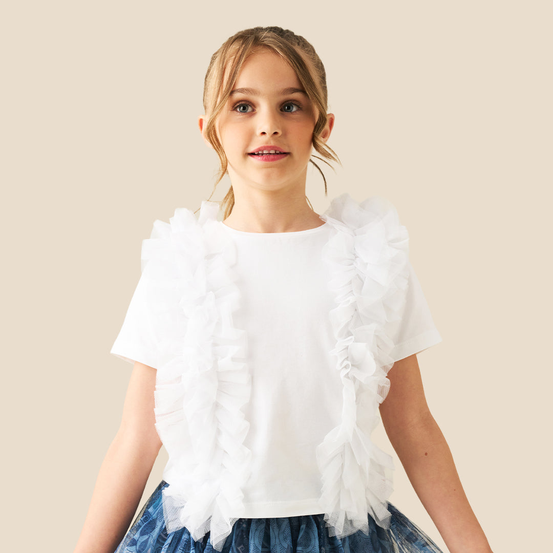 Girls Solid White T-shirts - Angel & Rocket