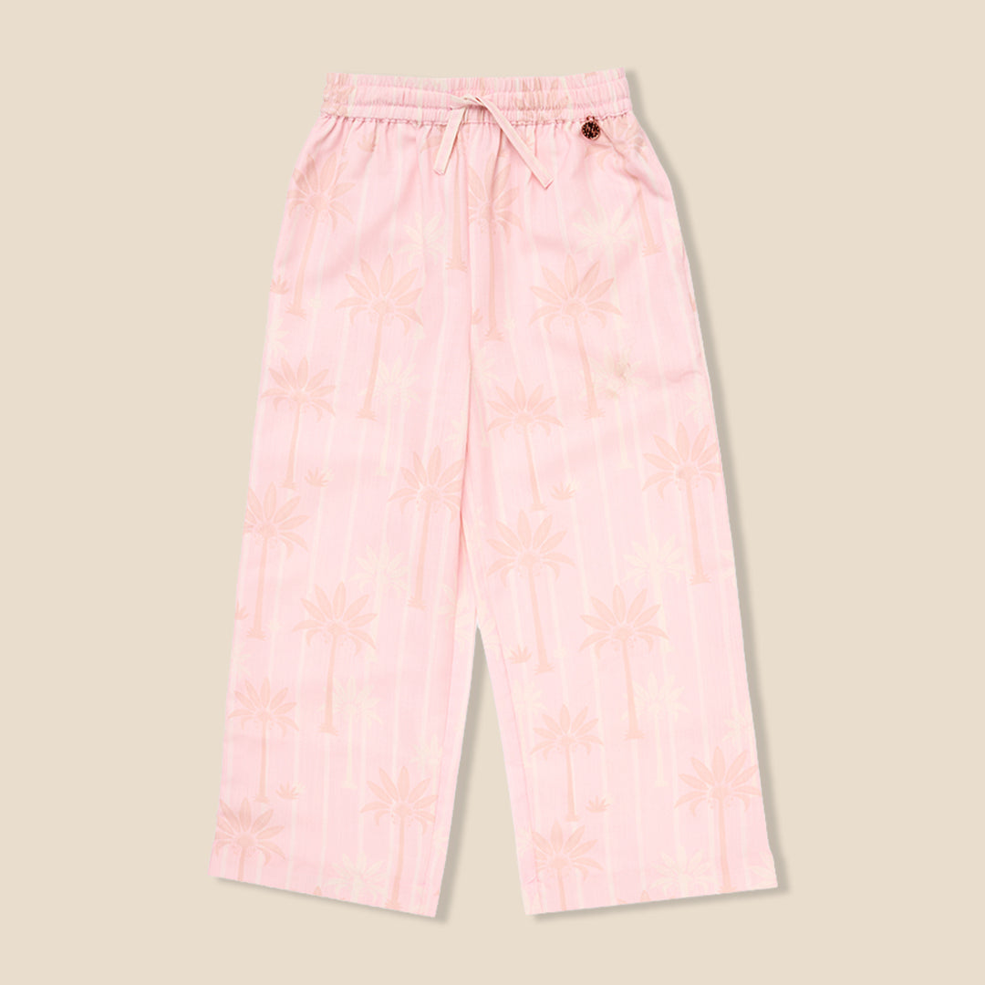 Sarah Pink Palm Print Tie Waist Trousers - Angel & Rocket