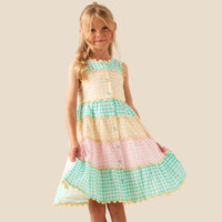 Ginny Pastel Gingham Bow Waist Dress