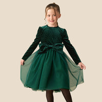 Elsie Green Velvet Tulle Dress