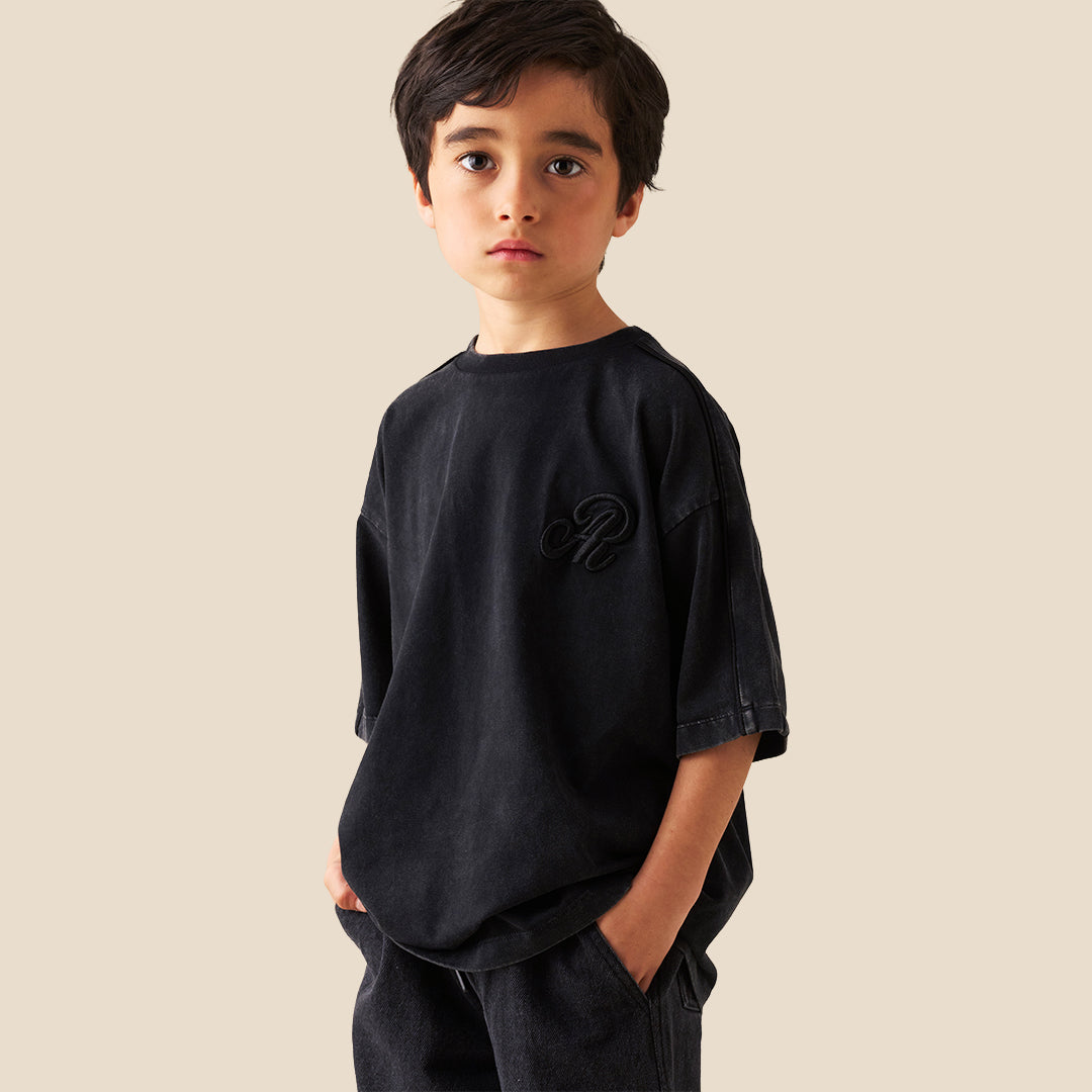 Angel & Rocket Boys Solid Black T-Shirts